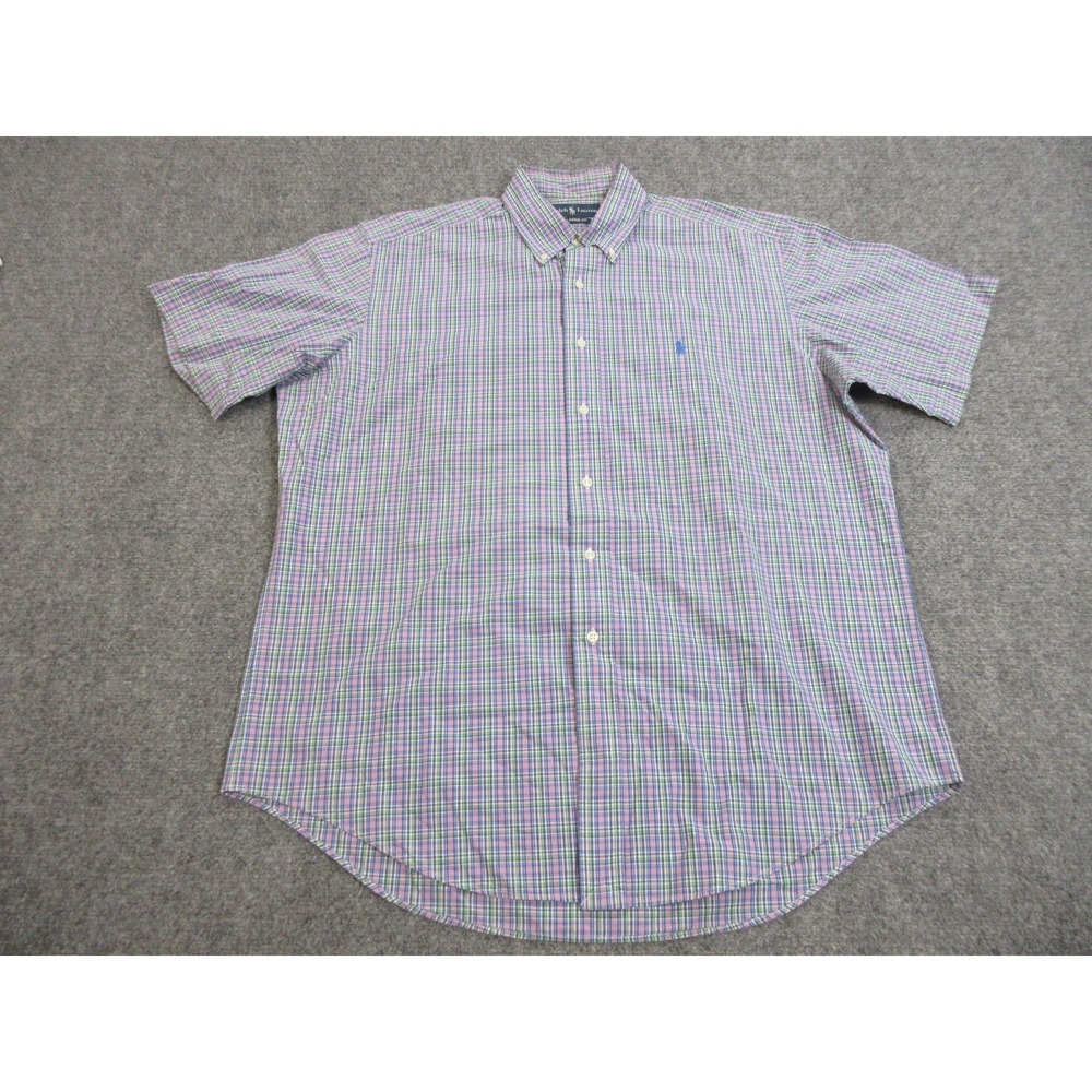 Vintage Ralph Lauren Shirt Mens Large Purple Green Plaid Classic Fit Button Down